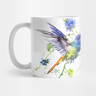 Flying Hummingbird and Blue Flowers Mug